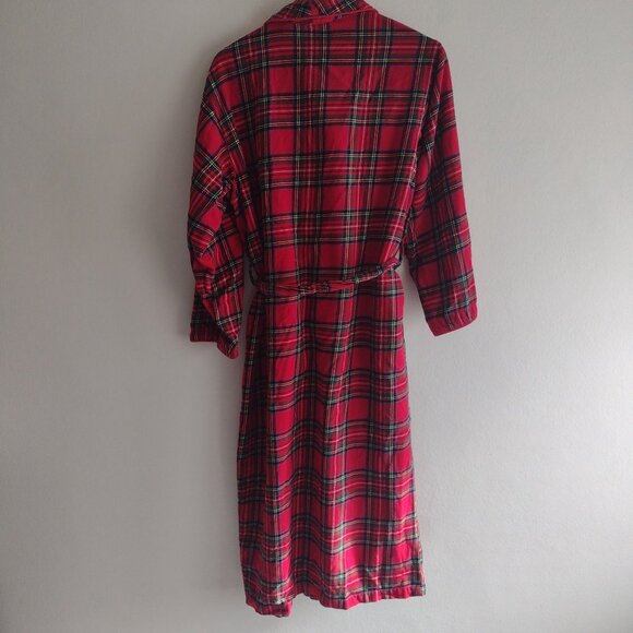 Pottery Barn Red Plaid Flannel Robe Womens M Cozy Holiday Wrapper w Pockets - Picture 10 of 11